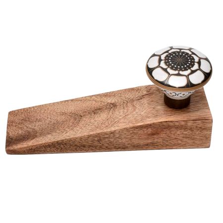 Ceramic Floral Golden Wooden Door Stopper